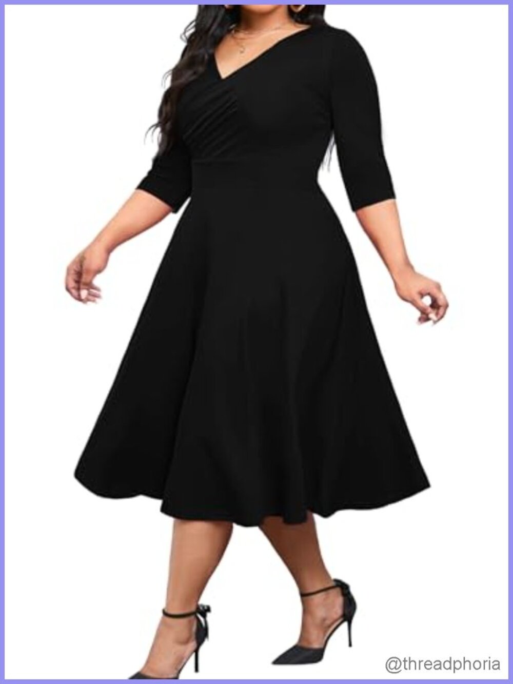Plus Size A-Line V-Neck Wrap Midi Dress with Pockets